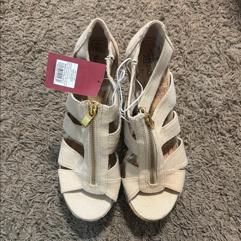 Women's Cream Zip-Front Wedge Sandals